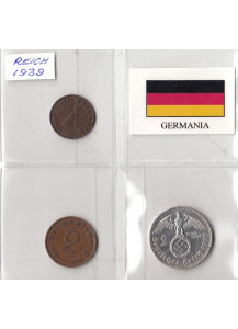 Serietta 3 Reich da 1 - 2 - Reichspfennig e un 2 Marchi in argento circolate anno 1939